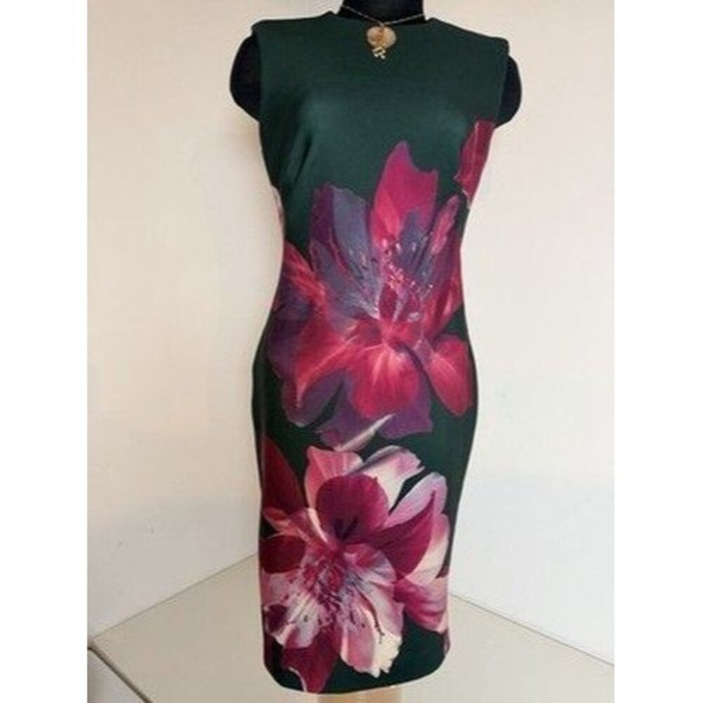 Calvin Klein Large Floral Bloom Dress Womens Size 4 Crew Neck Sleeveless Y2K 80s